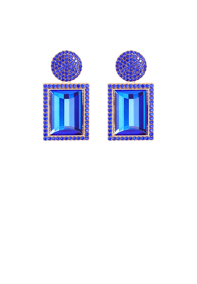 SOEOES 時尚明亮鍍金幾何耳環搭配藍色方晶鋯石