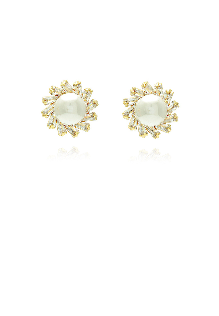 SOEOES 時尚優雅方晶鋯石鍍金仿珍珠花朵耳環