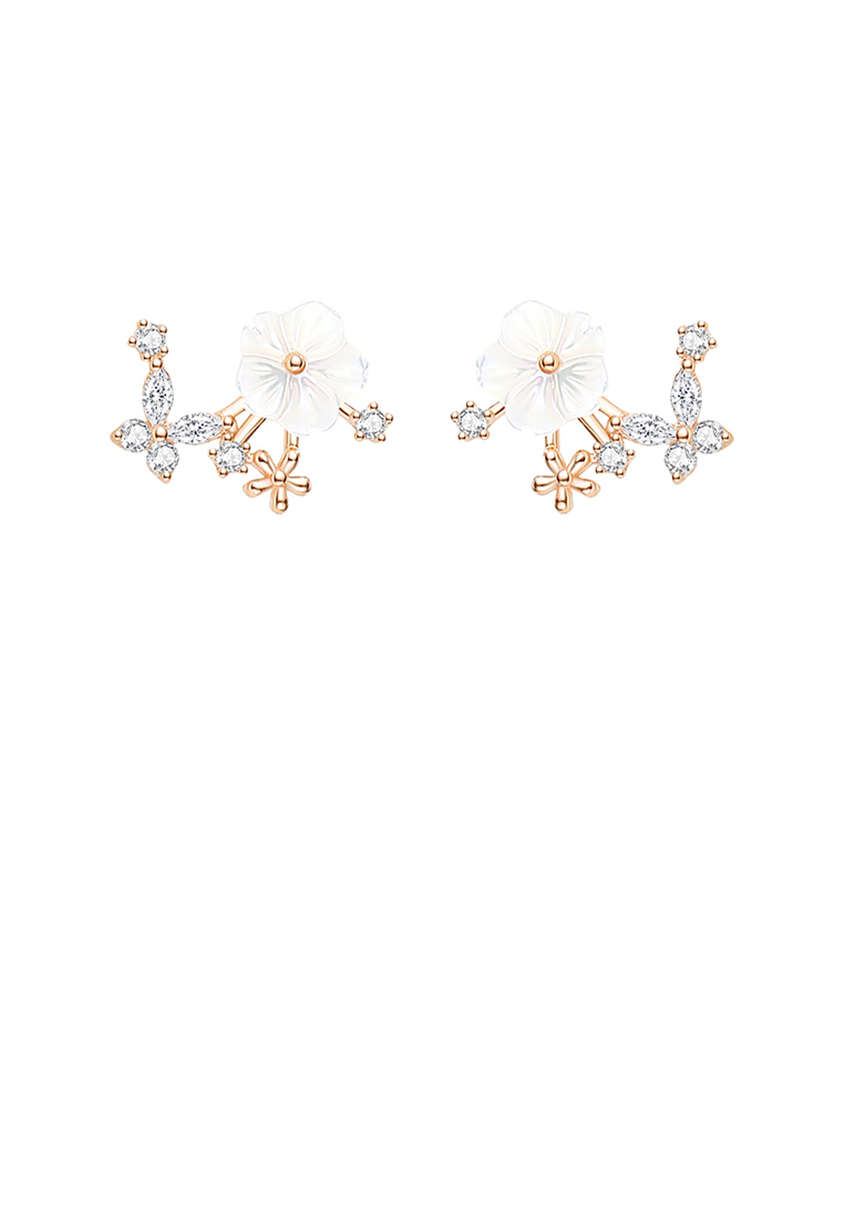 SOEOES 925純銀鍍玫瑰金時尚氣質方晶鋯石花卉耳環