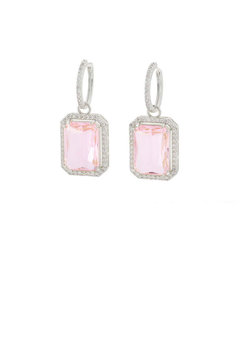 SOEOES 時尚氣質粉紅方晶鋯石幾何方形耳環