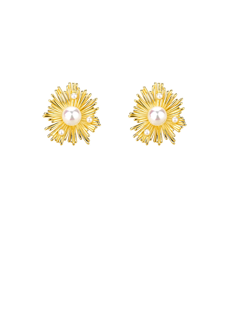 SOEOES 925純銀鍍金時尚氣質向日葵仿珍珠耳環