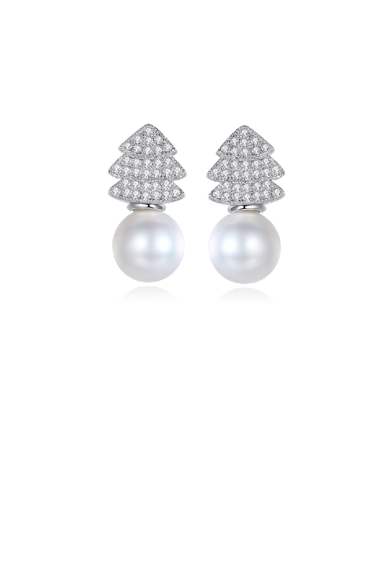 SOEOES 時尚簡約聖誕樹白色仿珍珠方晶鋯石耳環