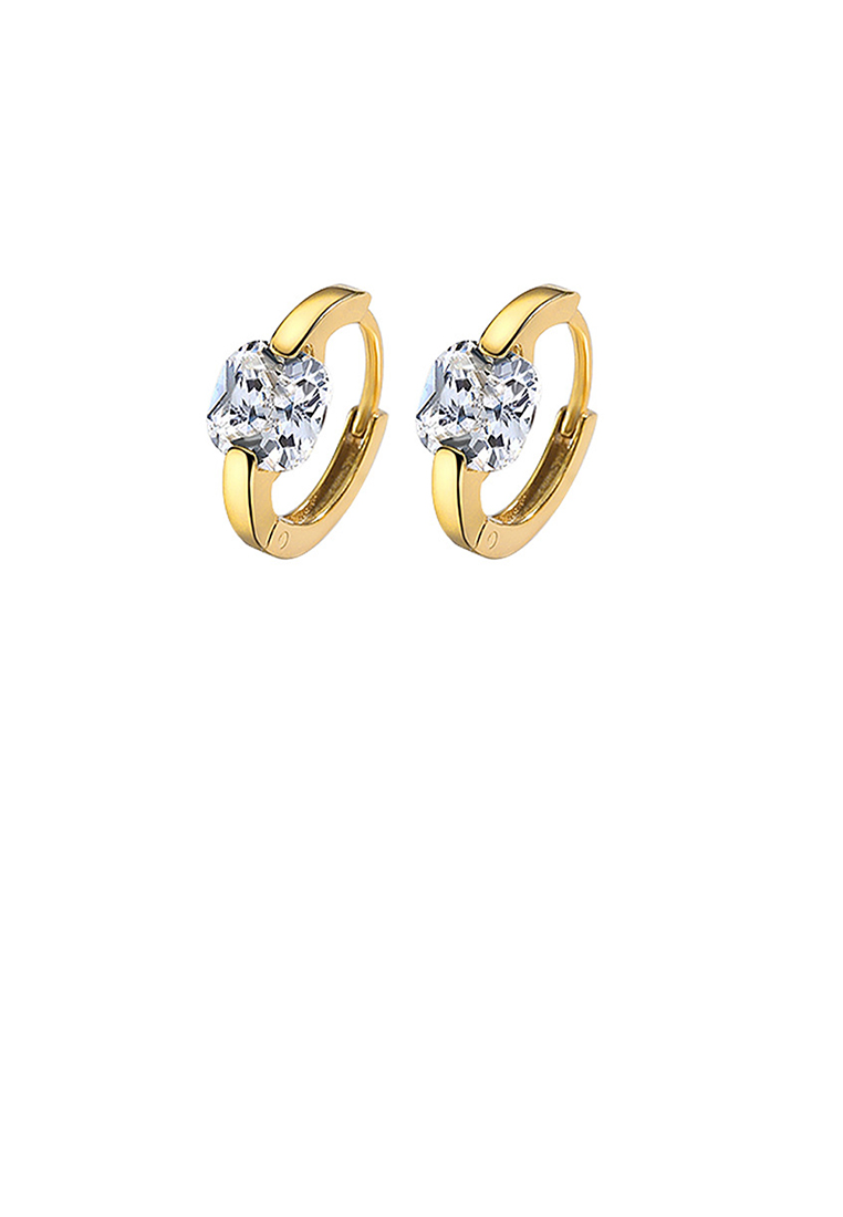 SOEOES 925 純銀鍍金簡約時尚幾何圓形白色方晶鋯石耳環