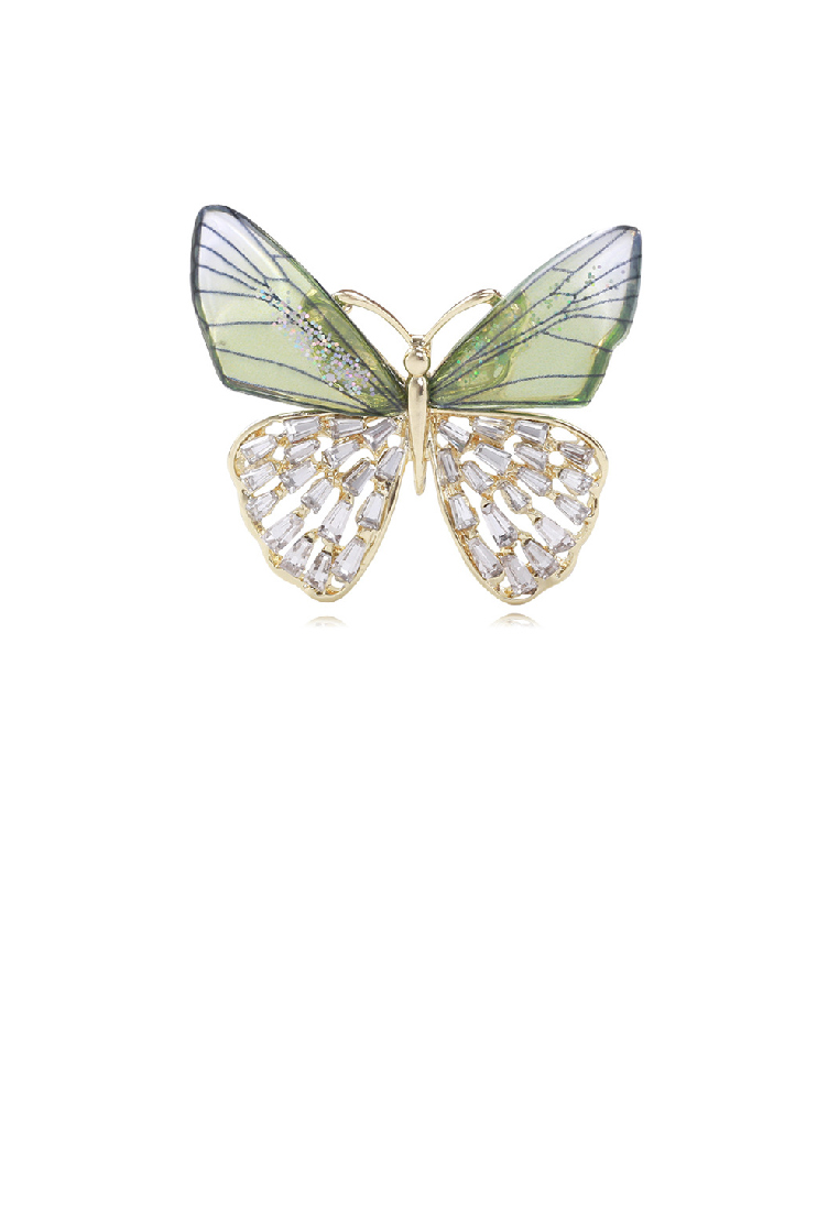 SOEOES 時尚優雅鍍金綠立方氧化鋯蝴蝶胸針