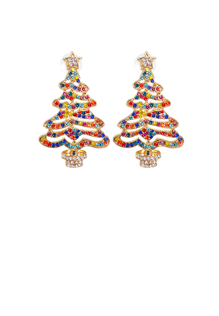 SOEOES 時尚優雅彩色方晶鋯石鍍金聖誕樹耳環