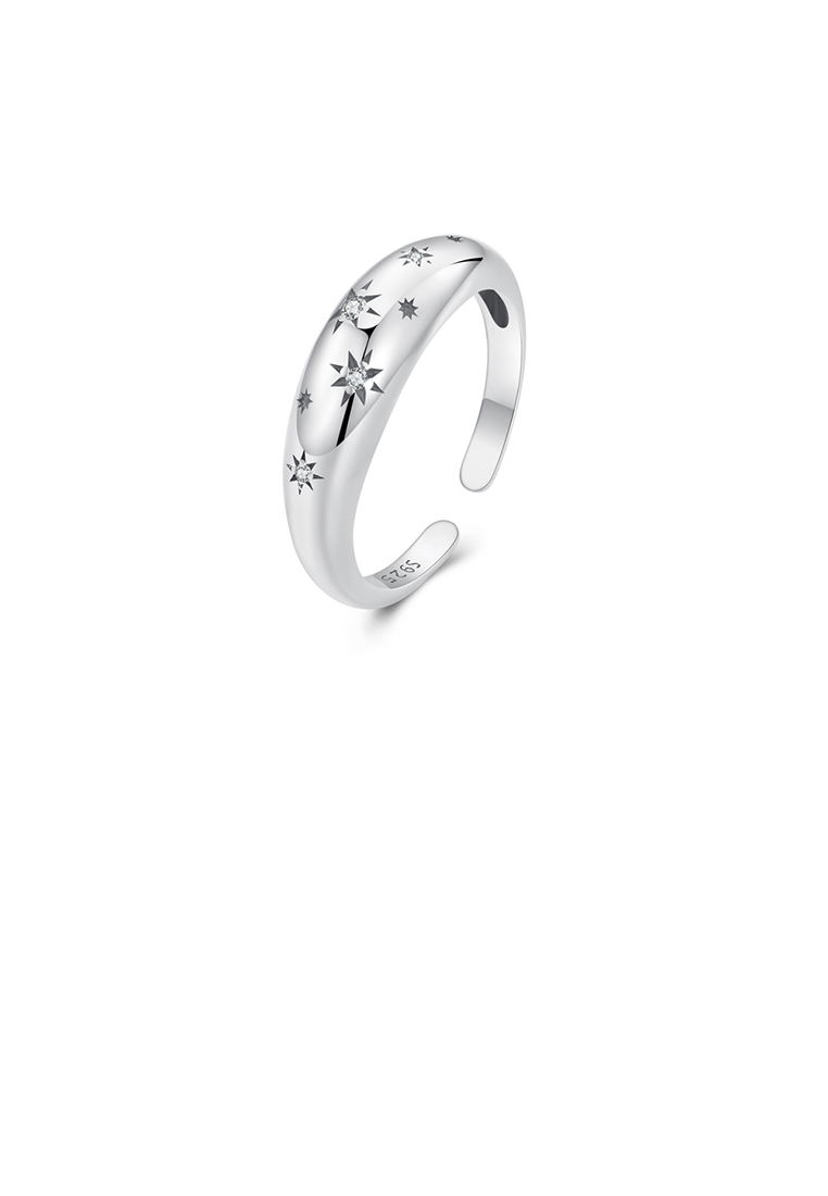 SOEOES 925 純銀時尚簡約星形圖案可調式開口戒指配方晶鋯石