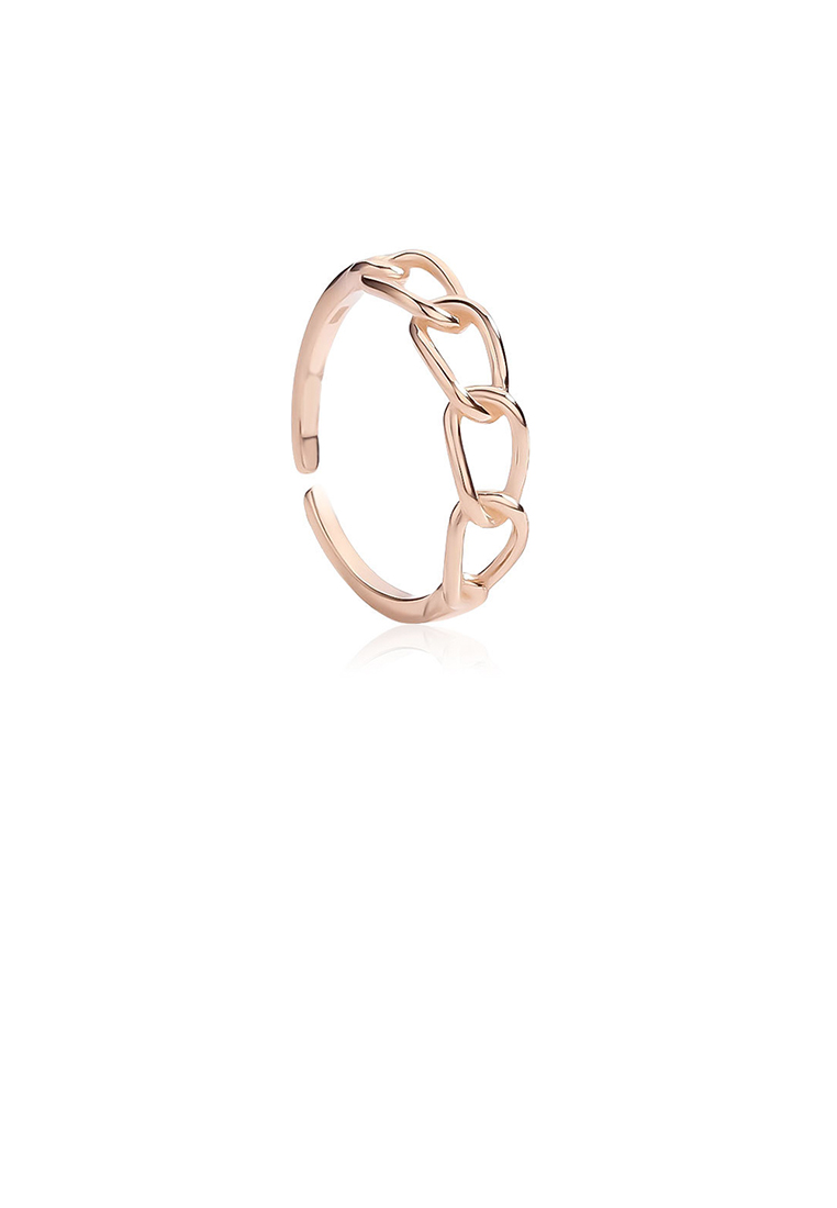 SOEOES 925 純銀鍍玫瑰金簡約個性扭紋幾何可調式開口戒指