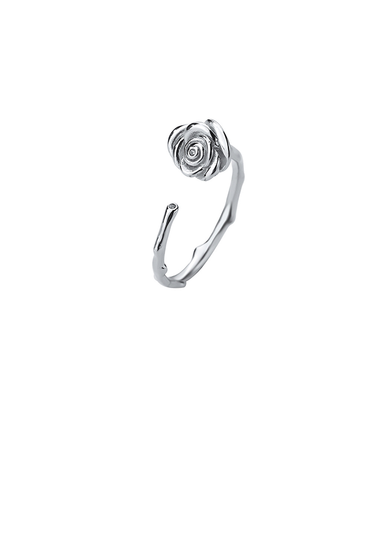 SOEOES 925 純銀浪漫時尚玫瑰可調式開口戒指