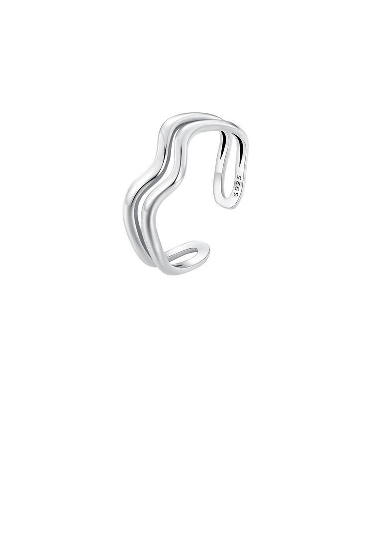 SOEOES 925純銀簡約個性波浪雙層幾何可調開口戒指