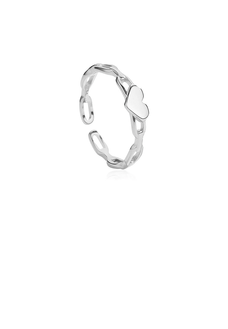 SOEOES 925 純銀時尚簡約心型扭紋可調式開口戒指