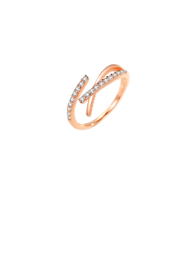 SOEOES 925 純銀鍍玫瑰金簡約時尚十字幾何可調式開口戒指配方晶鋯石