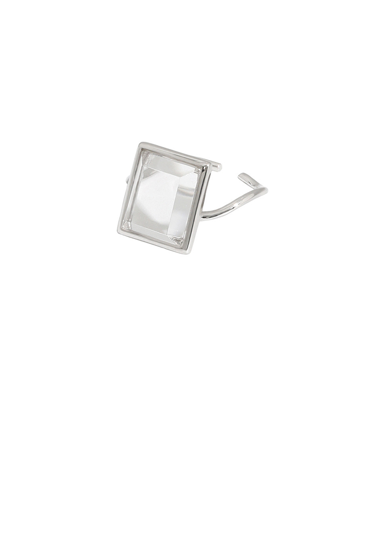 SOEOES 925純銀時尚氣質幾何方晶可調式開口戒指