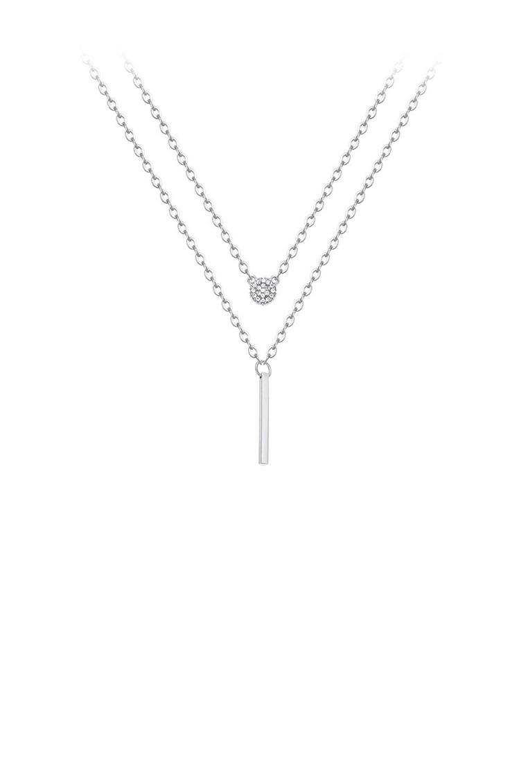 SOEOES 925 純銀時尚簡約幾何條形吊墜配方晶鋯石與雙層項鍊
