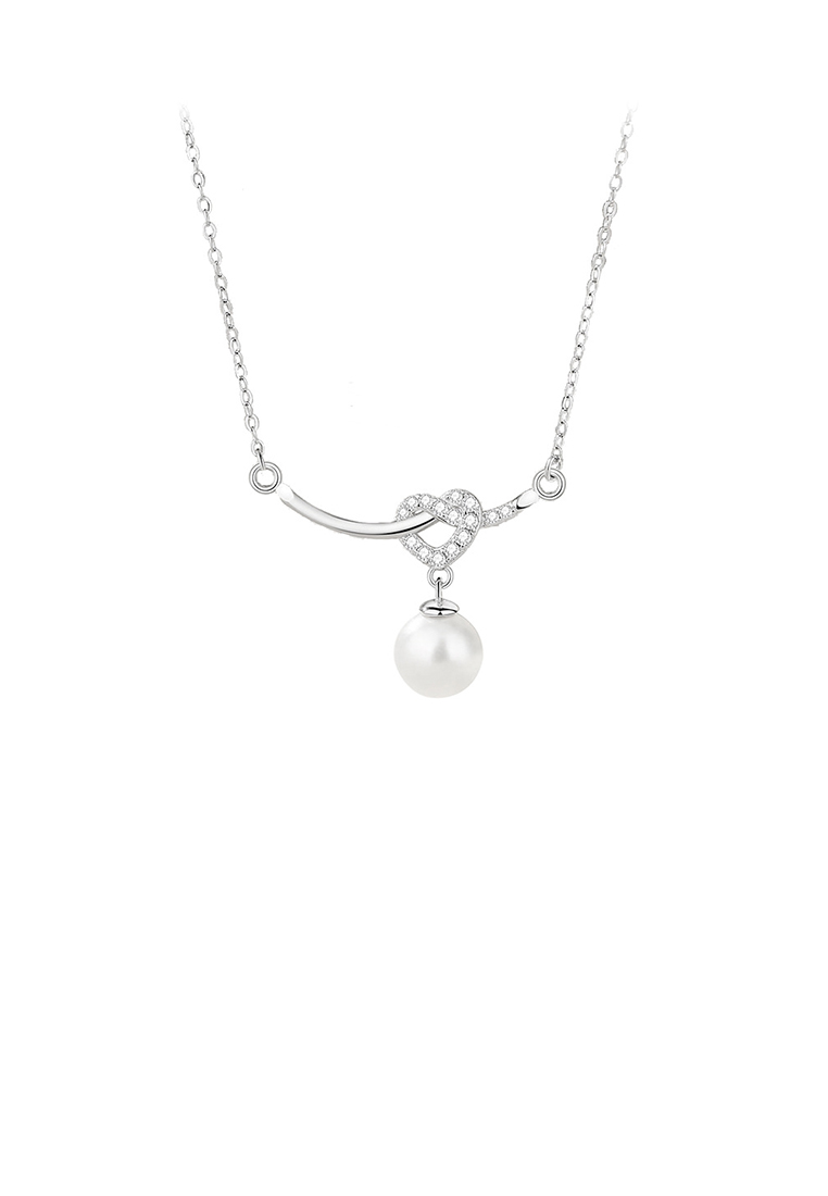 SOEOES 925 純銀時尚創意心型微笑仿珍珠吊墜配方晶鋯石與項鍊