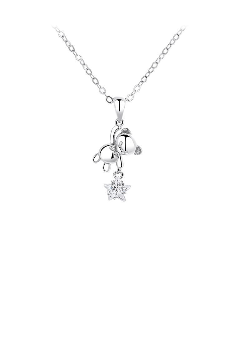 SOEOES 925 純銀時尚簡約小熊星星吊墜配方晶鋯石與項鍊