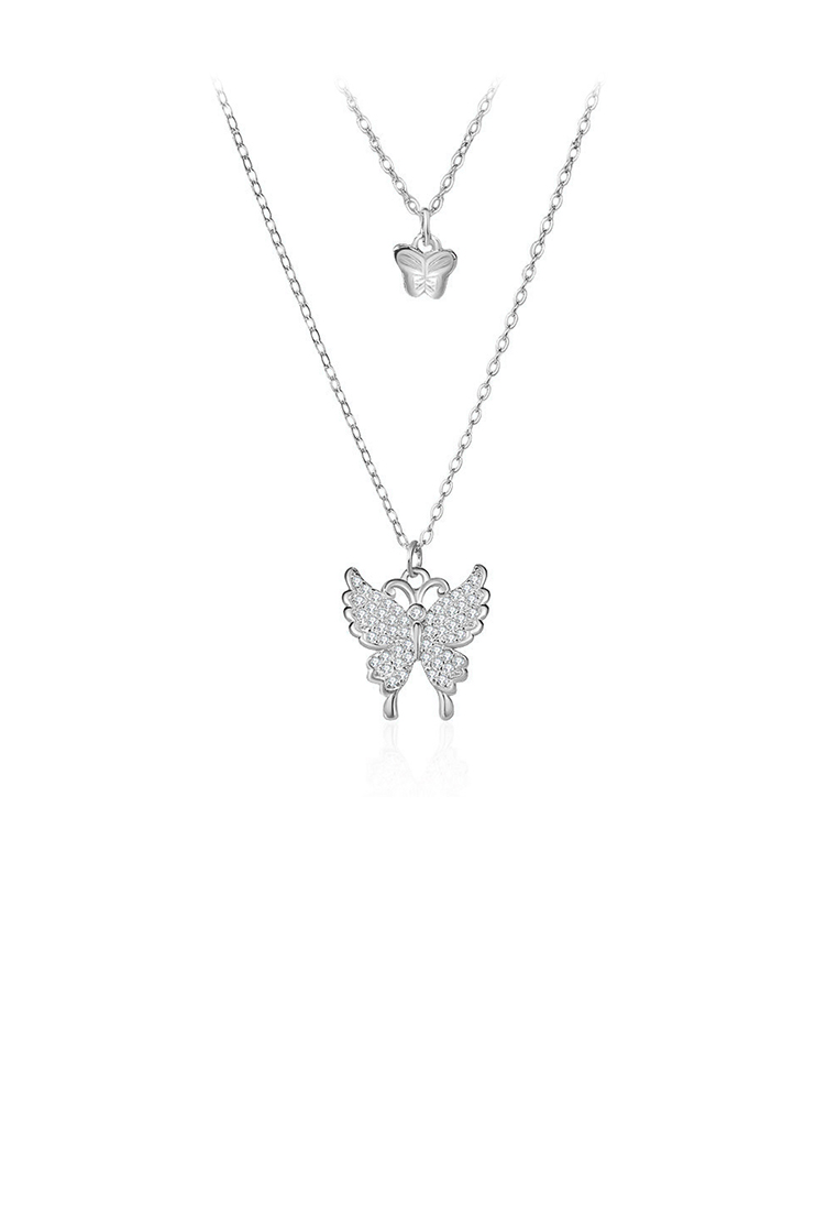 SOEOES 925 純銀時尚簡約蝴蝶吊墜配方晶鋯石雙層項鍊