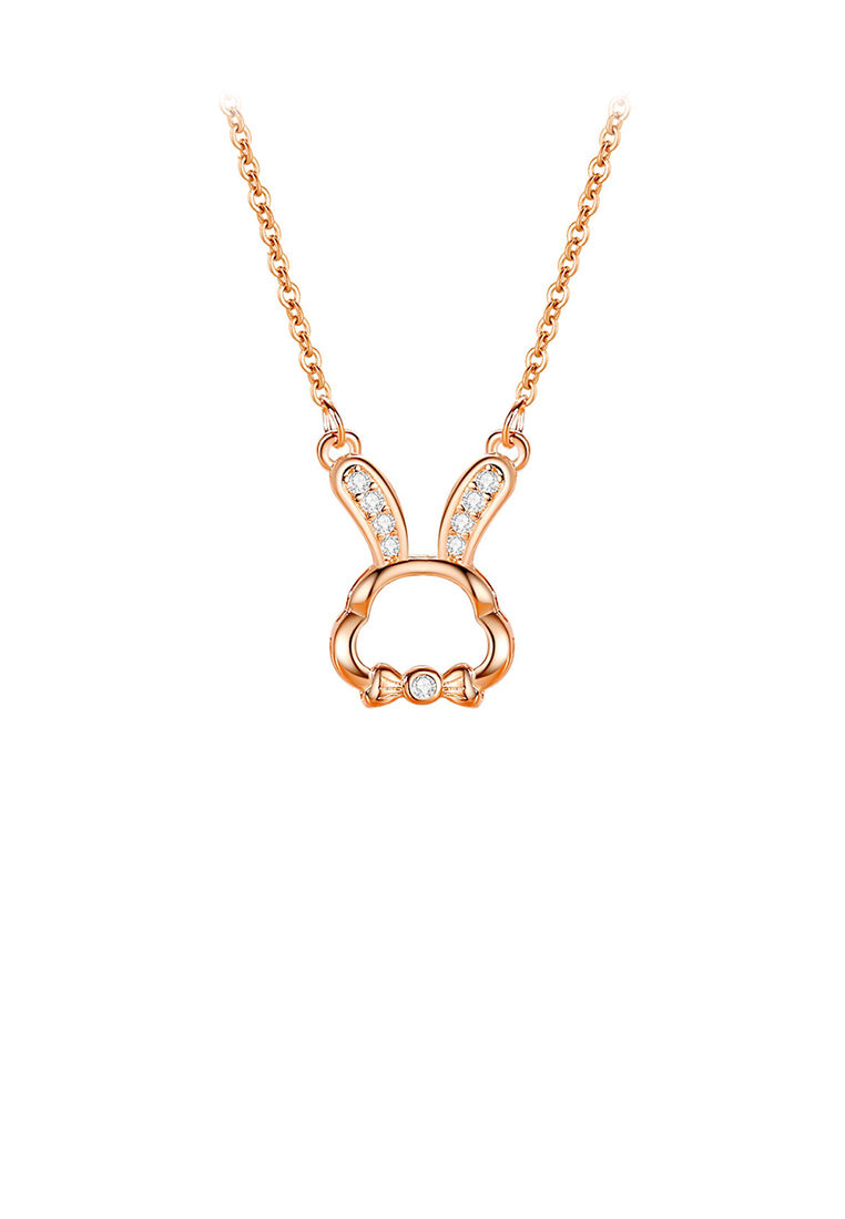 SOEOES 925 純銀鍍玫瑰金簡約可愛空心兔子吊墜配方晶鋯石和項鍊