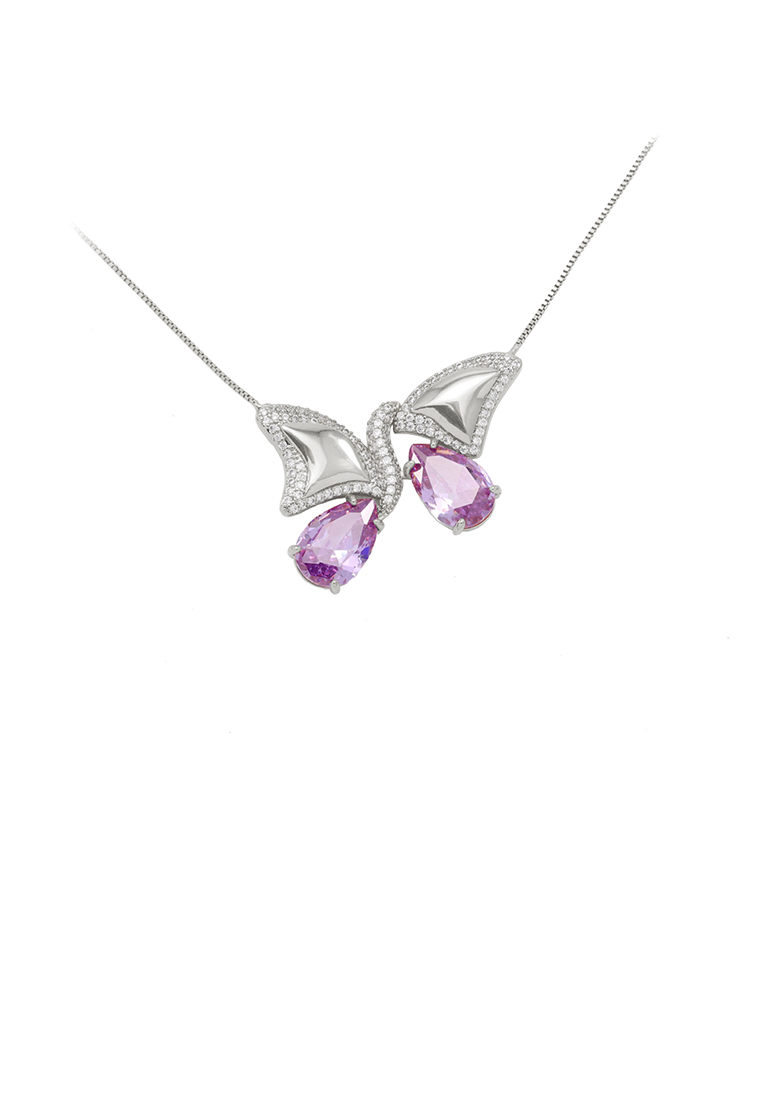 SOEOES 時尚優雅蝴蝶吊墜搭配紫色方晶鋯石和項鍊