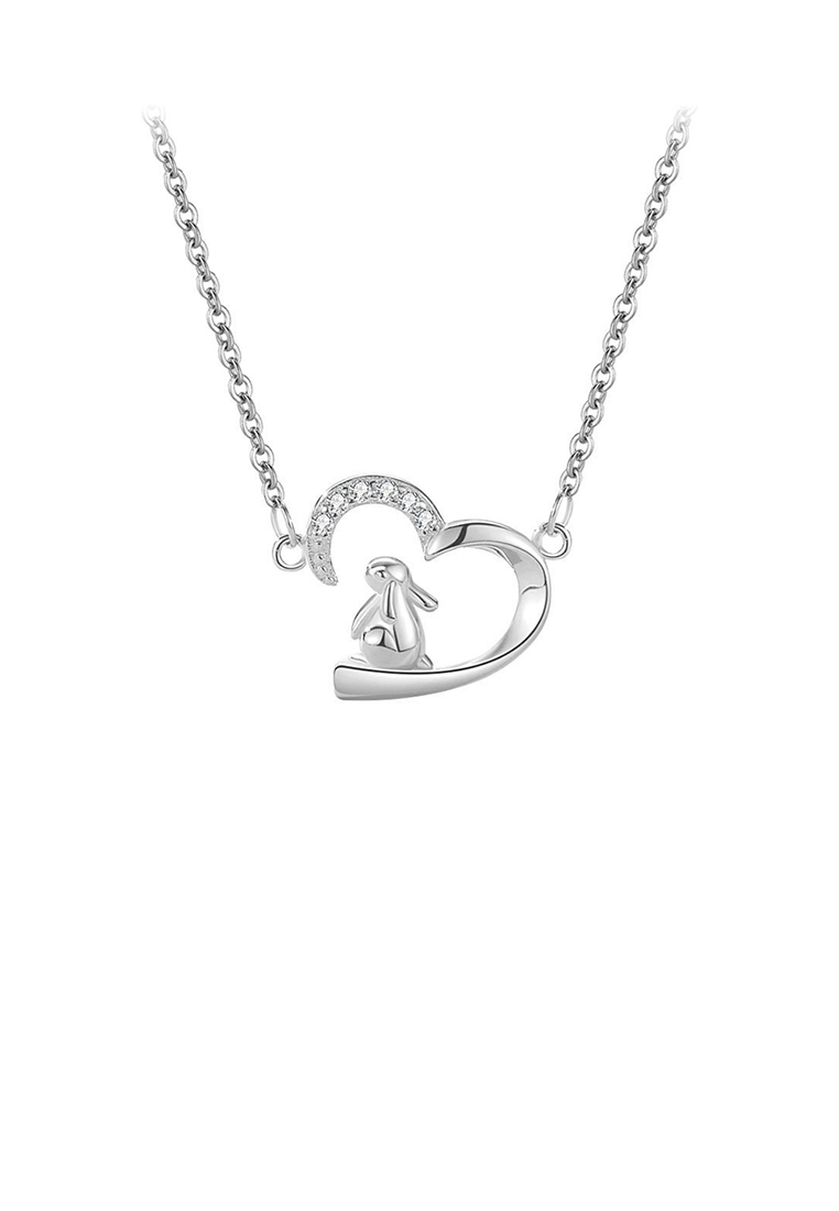 SOEOES 925 純銀時尚甜兔心型吊飾配方晶鋯石與項鍊