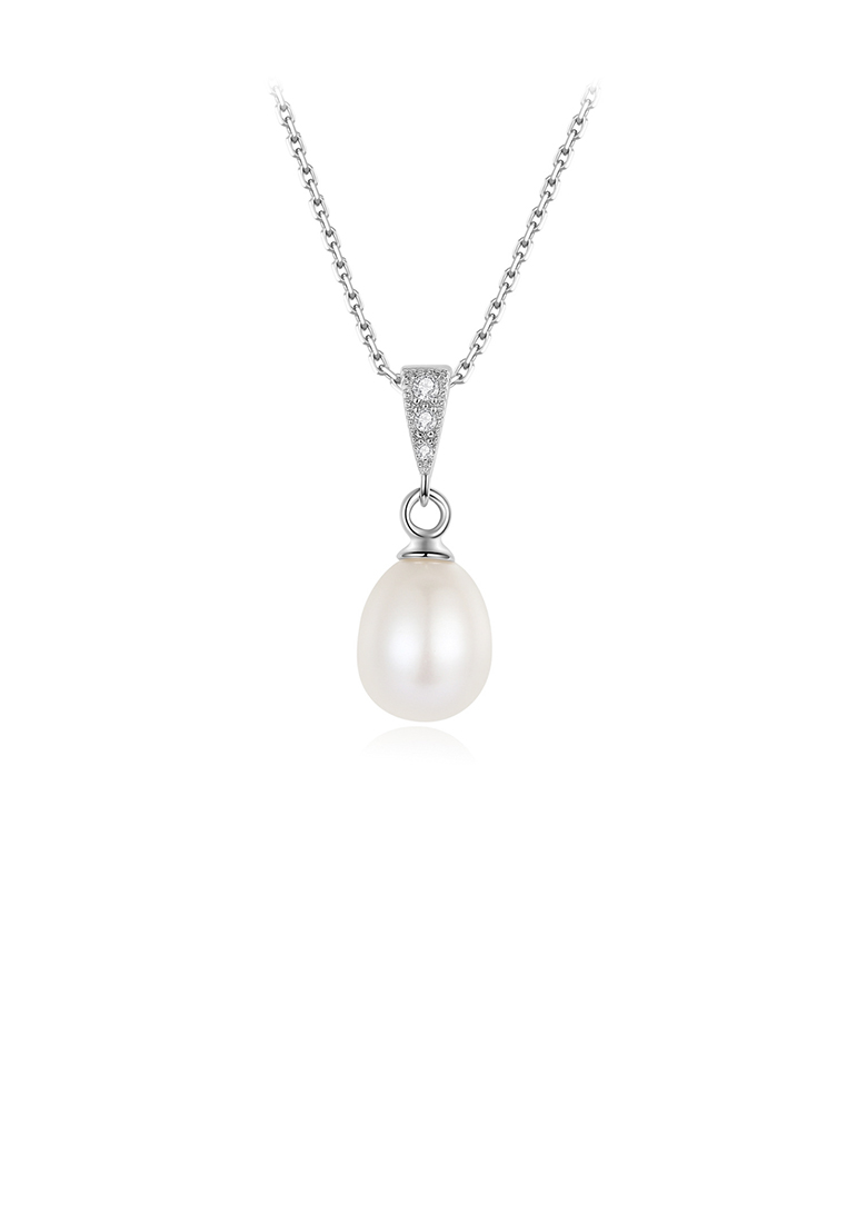 SOEOES 925 純銀時尚簡約水滴形淡水珍珠吊墜配方晶鋯石與項鍊