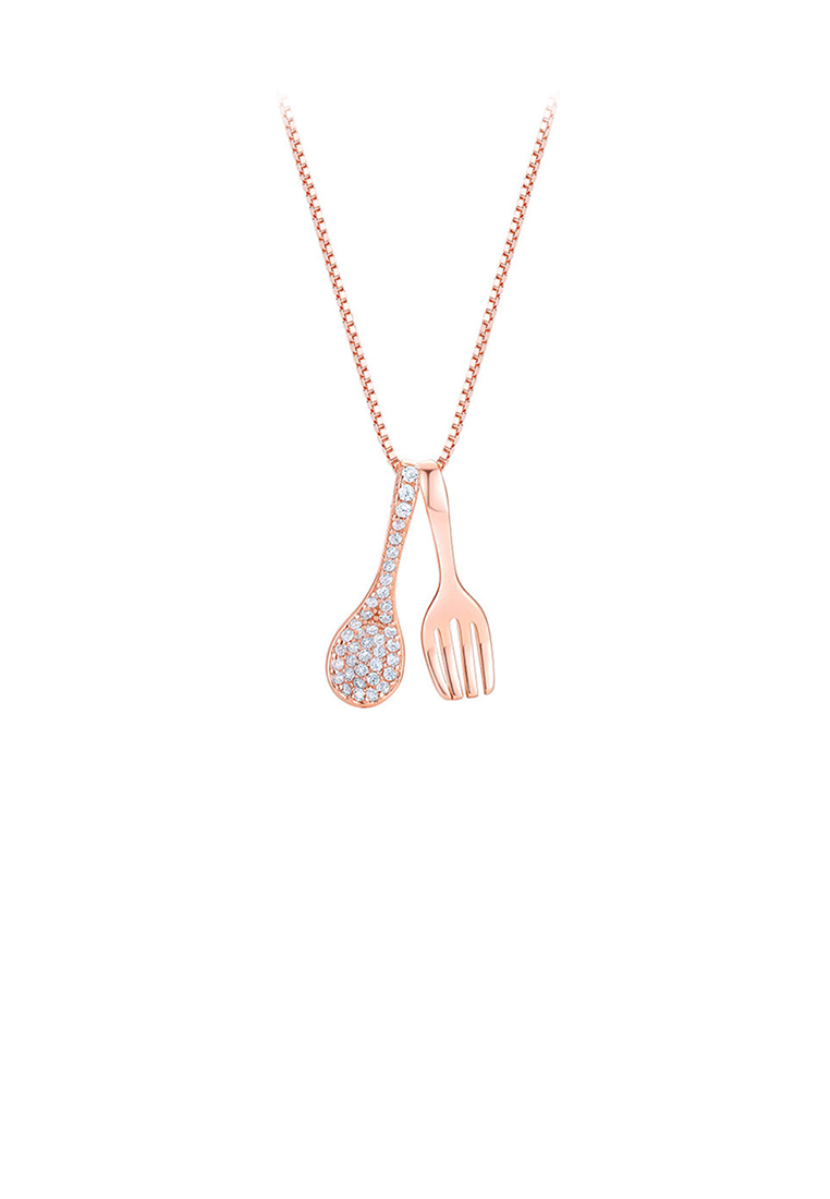 SOEOES 925 純銀鍍玫瑰金時尚創意叉勺吊墜配方晶鋯石和項鍊