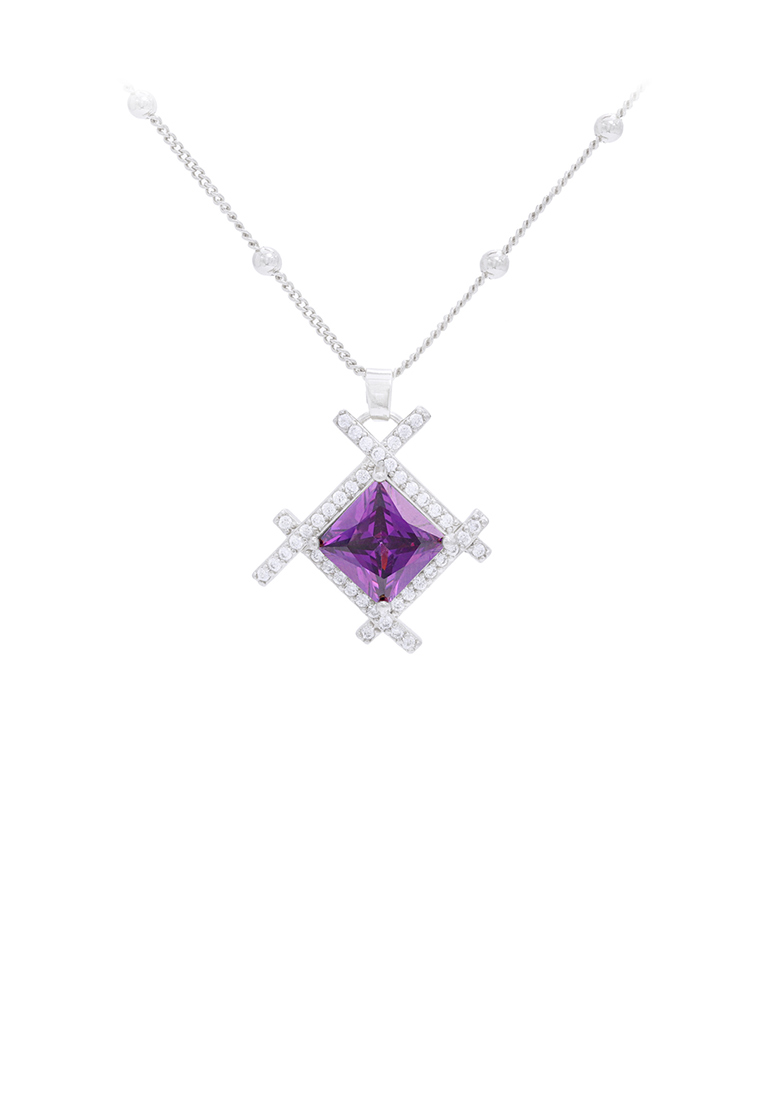 SOEOES 時尚簡約幾何菱形吊墜搭配紫色方晶鋯石和項鍊