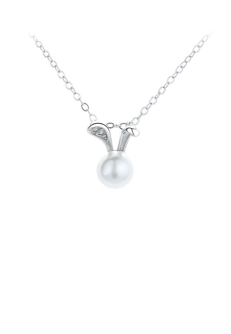 SOEOES 925 純銀簡約可愛兔子仿珍珠吊墜配方晶鋯石和項鍊