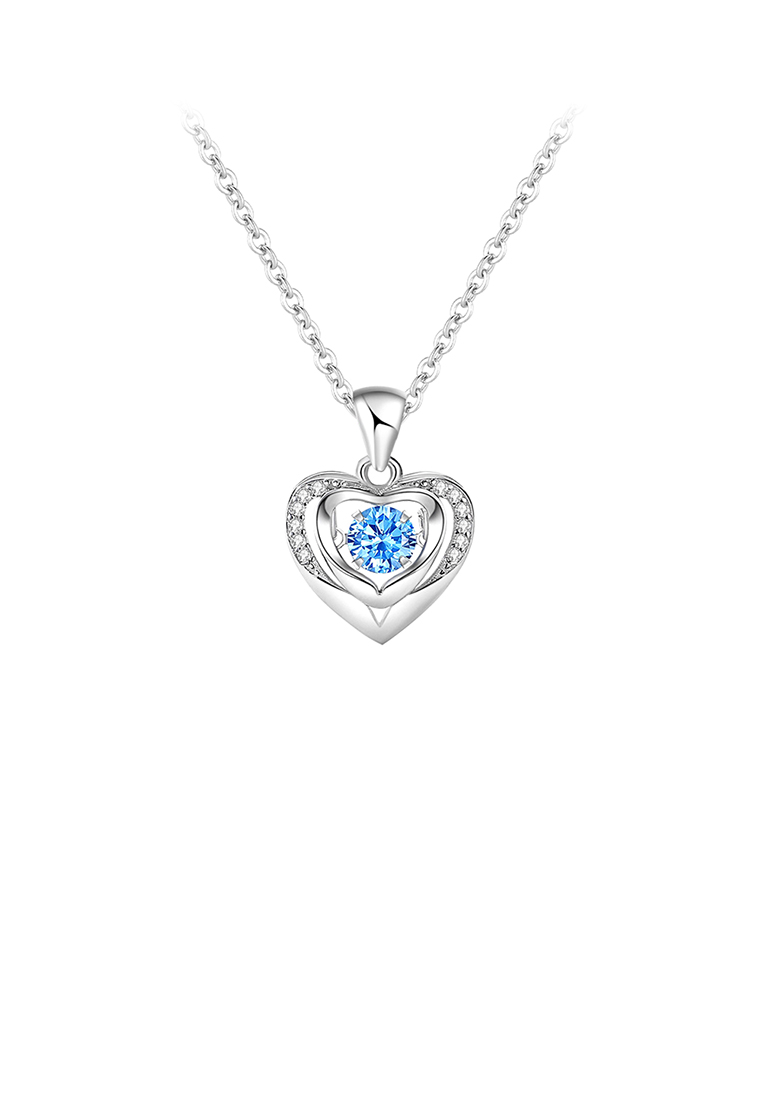 SOEOES 925 純銀簡約浪漫心型吊墜搭配藍色方晶鋯石與項鍊