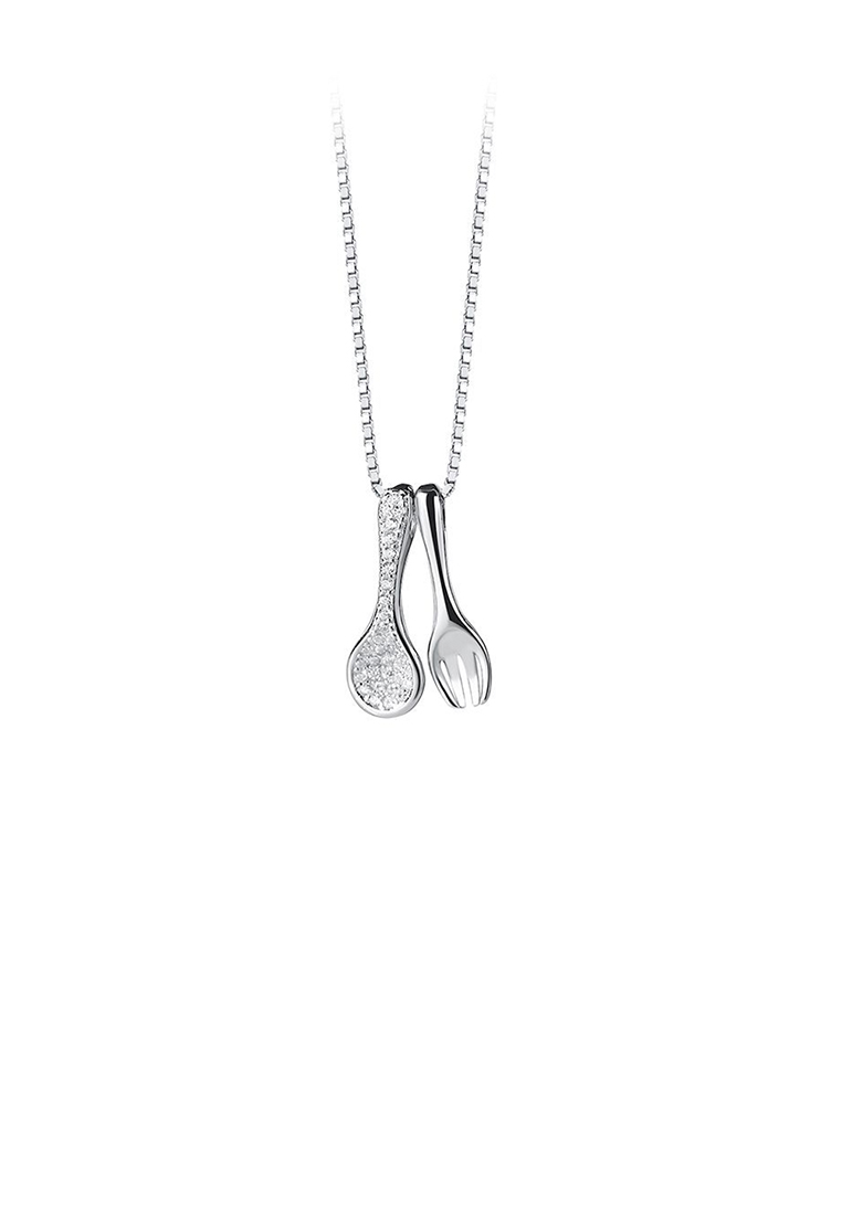 SOEOES 925 純銀簡約創意勺叉吊墜配方晶鋯石和項鍊