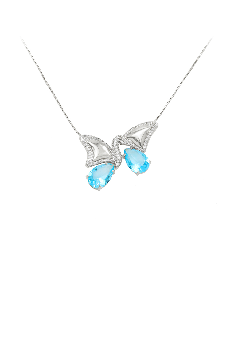 SOEOES 時尚優雅蝴蝶吊墜搭配藍色方晶鋯石和項鍊