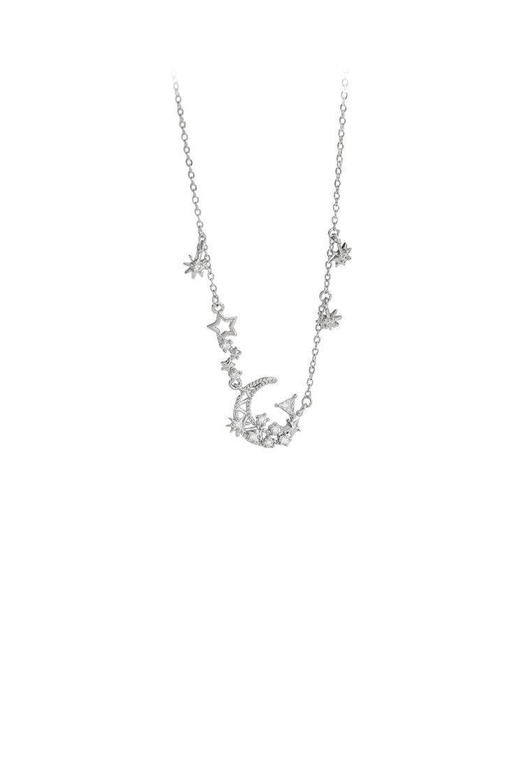 SOEOES 925 純銀時尚創意月亮星吊墜配方晶鋯石和項鍊