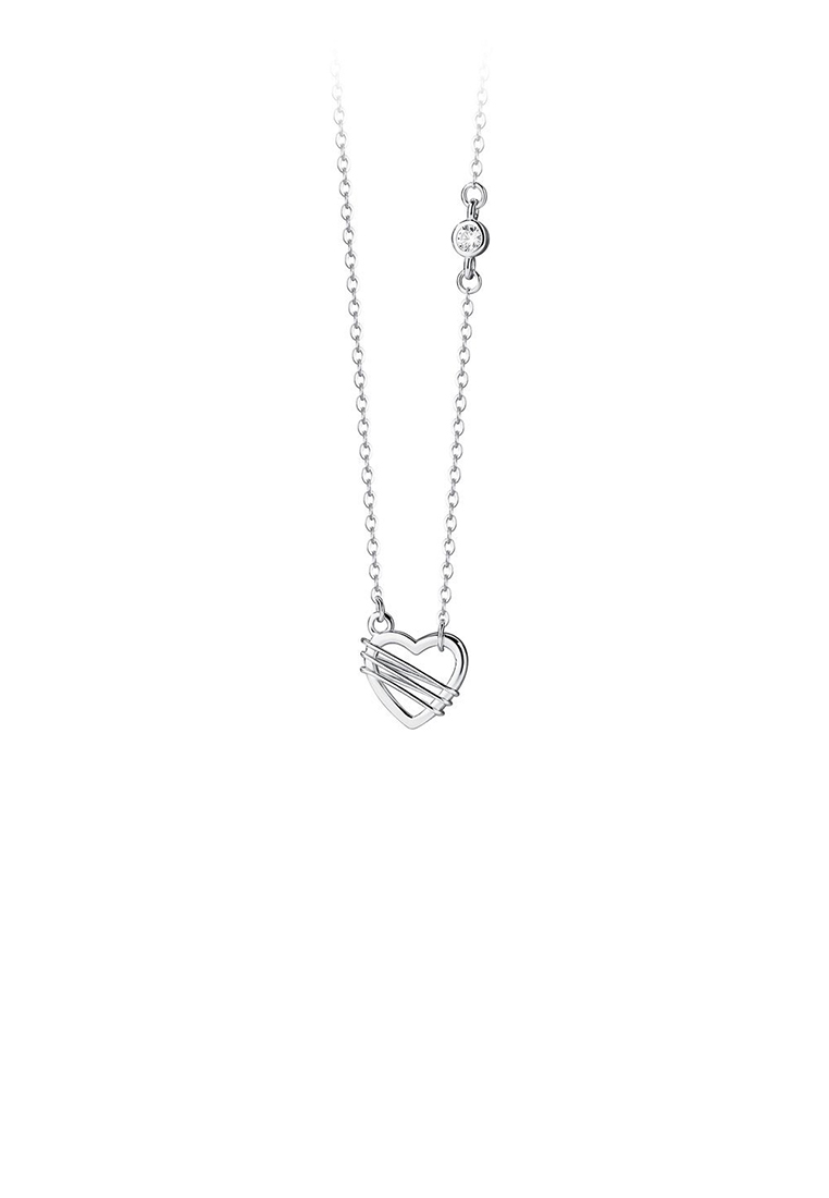 SOEOES 925 純銀簡約可愛空心心型吊墜配方晶鋯石與項鍊