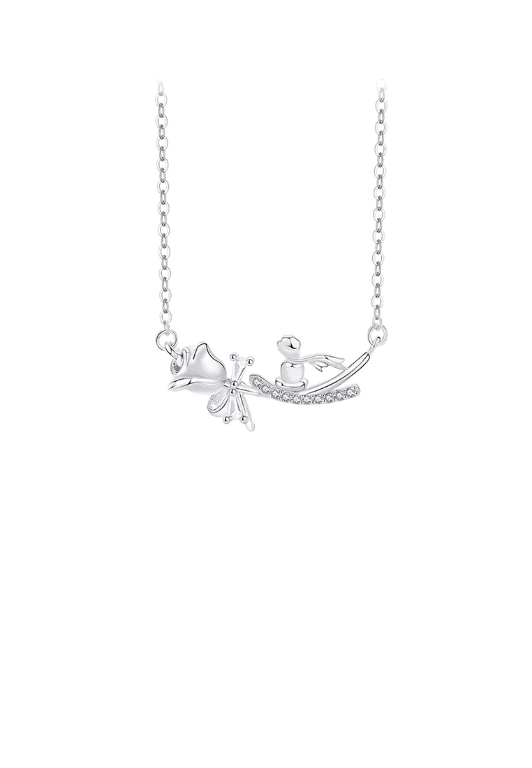 SOEOES 925 純銀時尚創意小王子玫瑰吊墜配方晶鋯石與項鍊