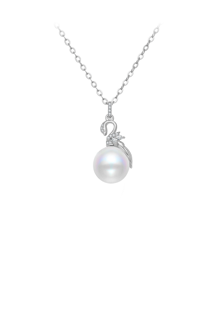 SOEOES 925純銀時尚氣質天鵝仿珍珠吊墜配方晶鋯石項鍊