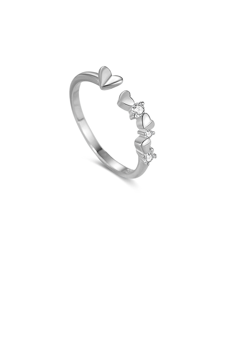SOEOES 925純銀簡約時尚心型可調式開口戒指配方晶鋯石