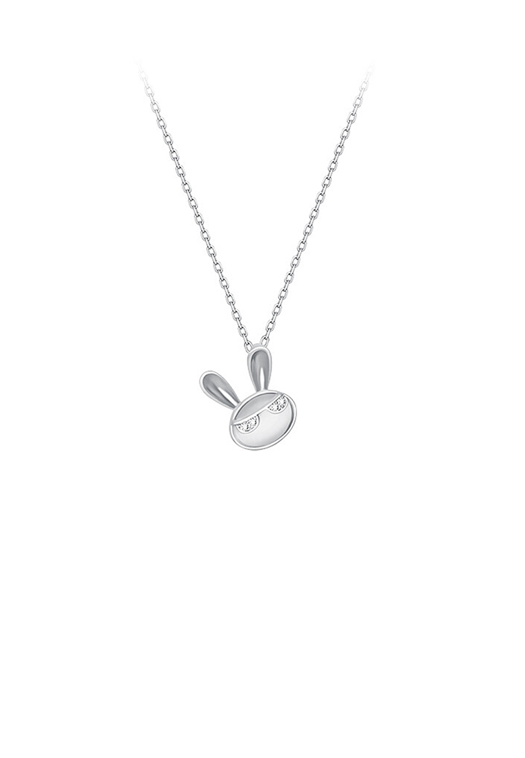 SOEOES 925 純銀簡約可愛兔子仿貓眼吊墜配方晶鋯石與項鍊