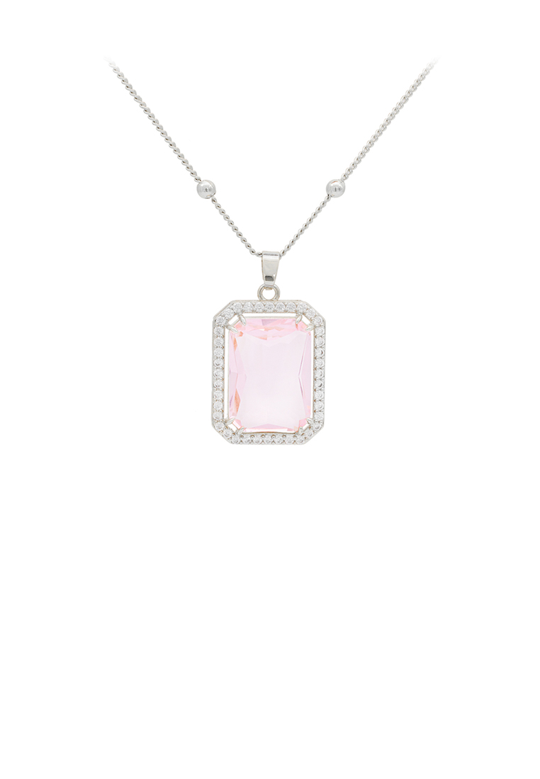 SOEOES 時尚氣質幾何方形吊墜搭配粉紅色方晶鋯石項鍊