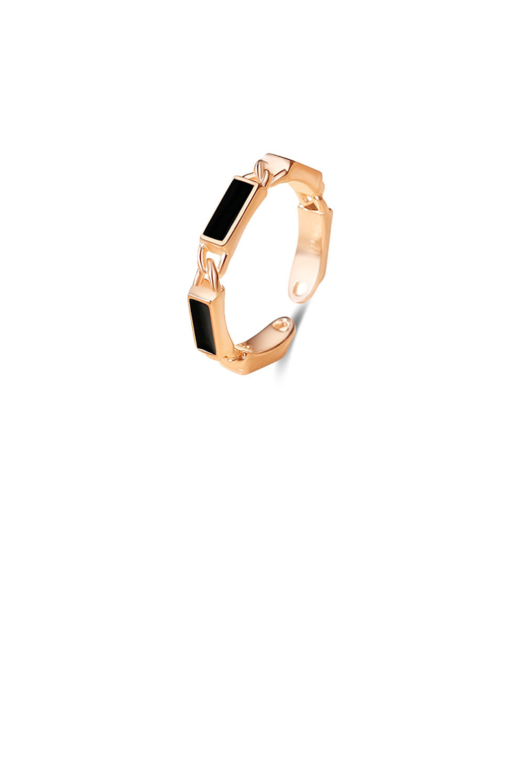SOEOES 925純銀鍍玫瑰金簡約個性幾何可調式開口戒指