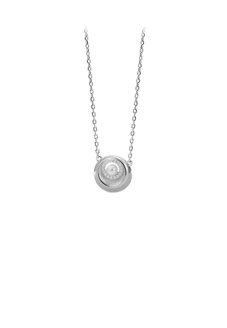 SOEOES 925 純銀時尚簡約幾何圓形仿珍珠吊墜配方晶鋯石與項鍊