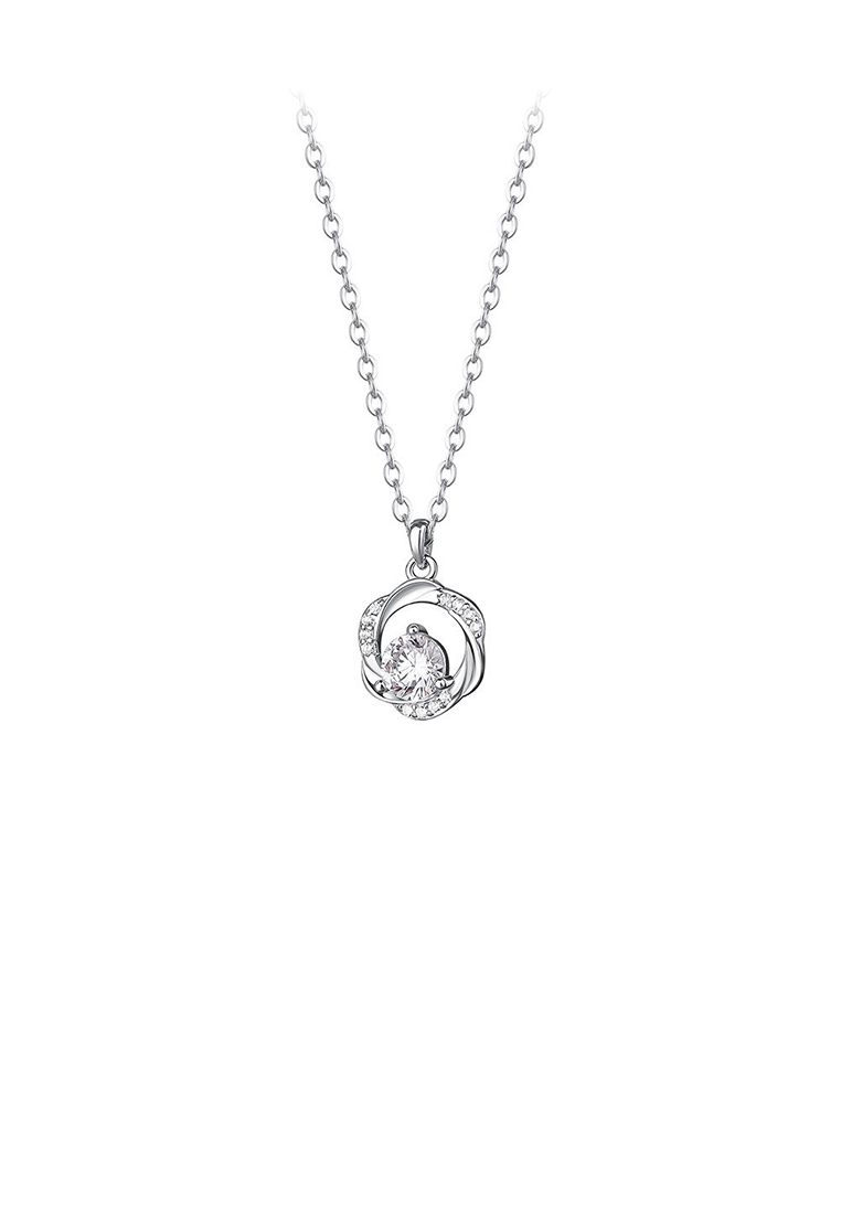 SOEOES 925純銀時尚氣質莫比烏斯條花朵吊墜配方晶鋯石項鍊