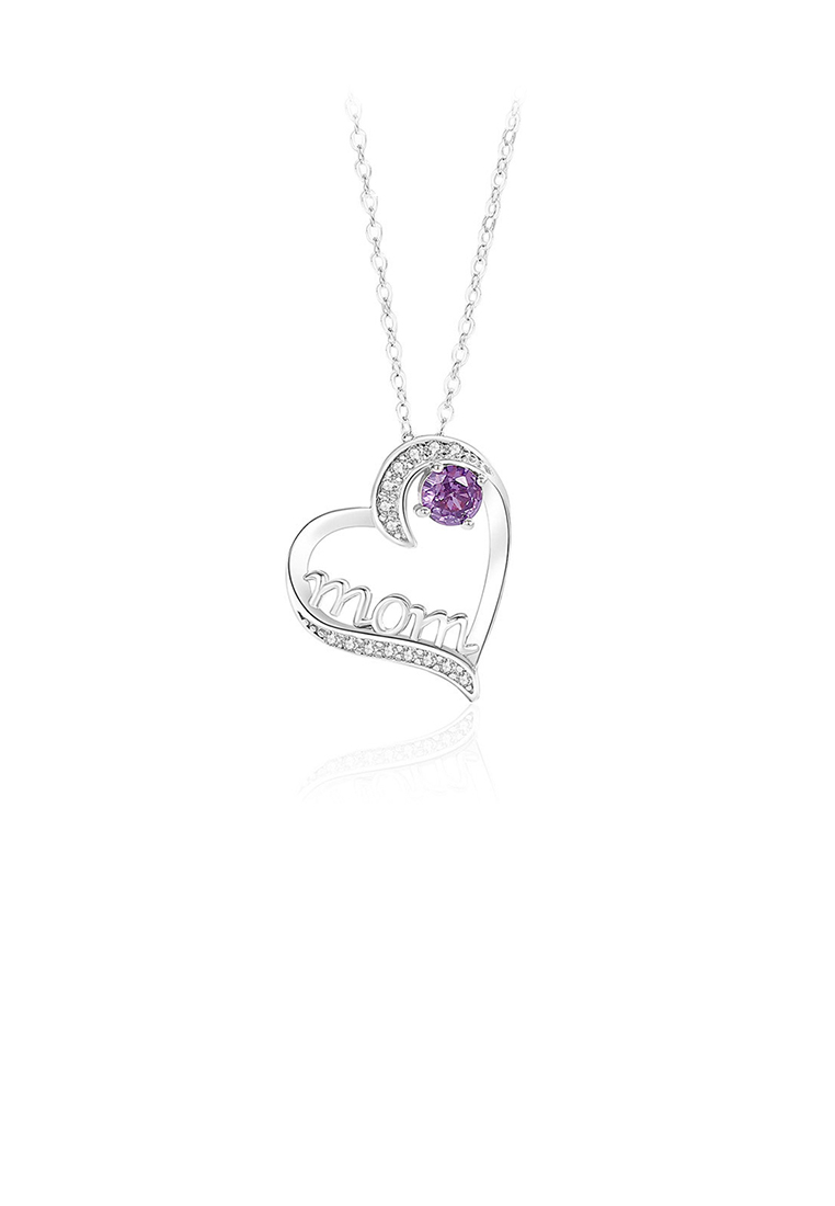 SOEOES 925 純銀時尚簡約媽媽心型吊墜搭配紫色方晶鋯石與項鍊
