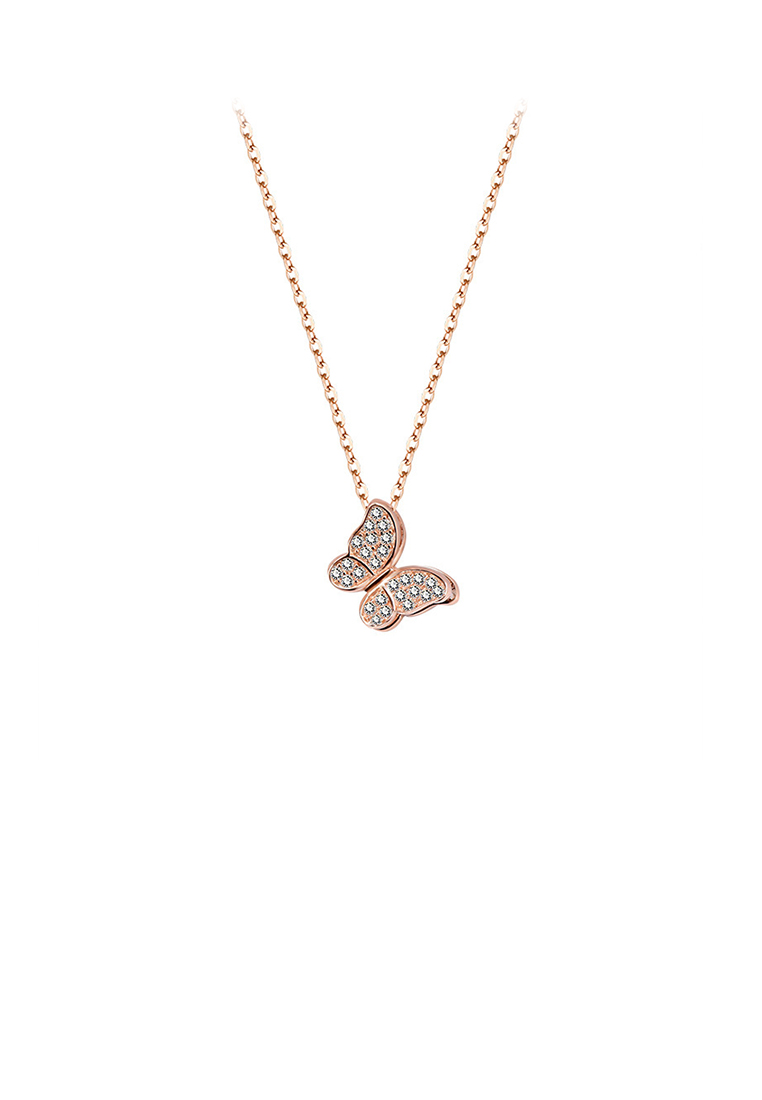 SOEOES 925 純銀鍍玫瑰金簡約可愛蝴蝶吊墜配方晶鋯石和項鍊