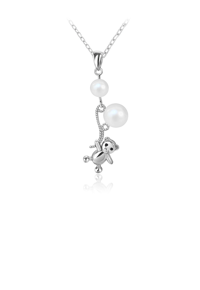 SOEOES 925 純銀時尚創意氣球熊吊墜配淡水珍珠和項鍊