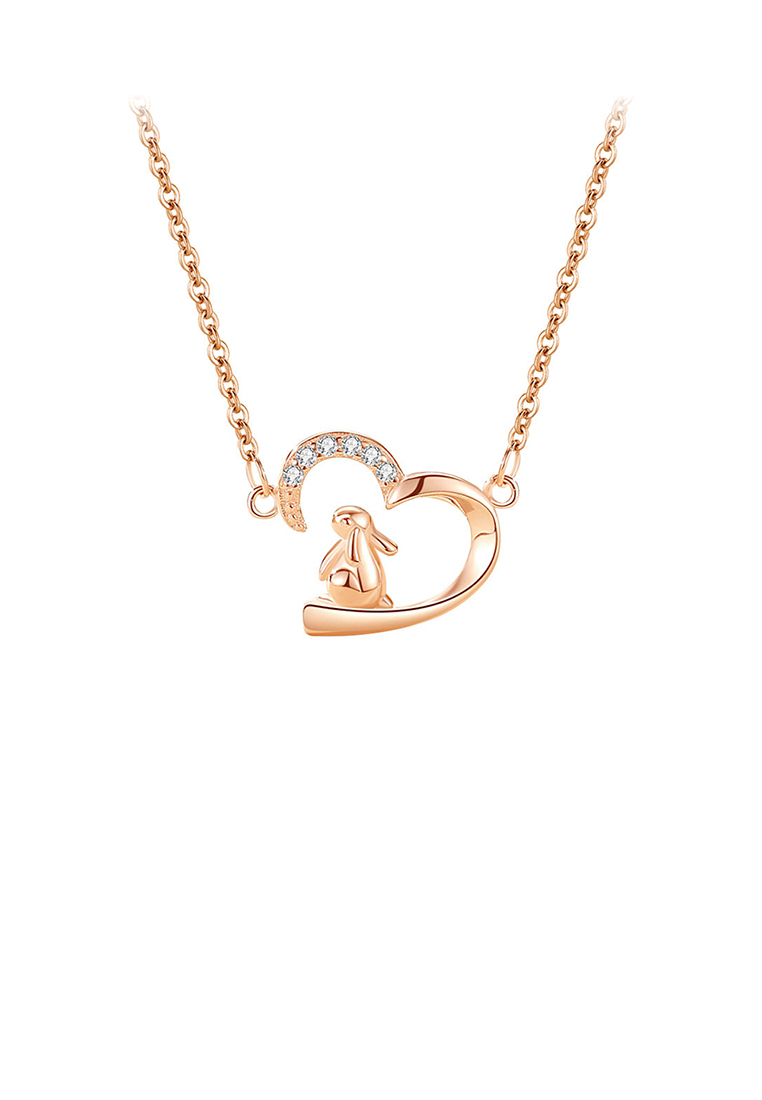 SOEOES 925 純銀鍍玫瑰金時尚甜兔心型吊飾配方晶鋯石與項鍊