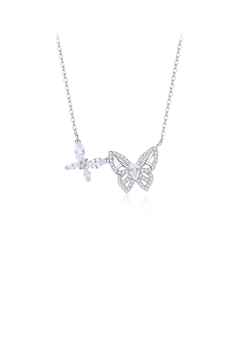 SOEOES 925 純銀時尚可愛雙蝴蝶吊墜配方晶鋯石和項鍊