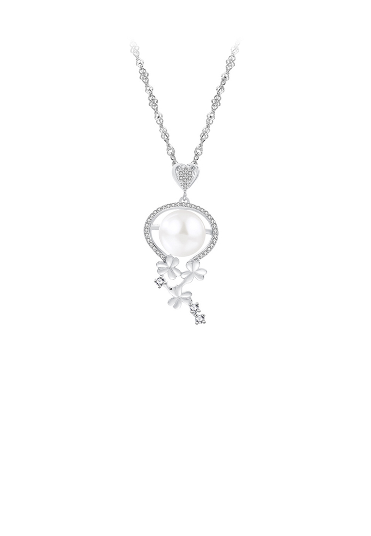 SOEOES 925純銀時尚氣質花淡水珍珠吊飾配方晶鋯石項鍊