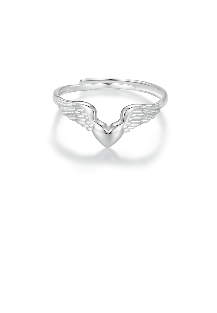 SOEOES 925 純銀時尚簡約心型天使翅膀可調式戒指