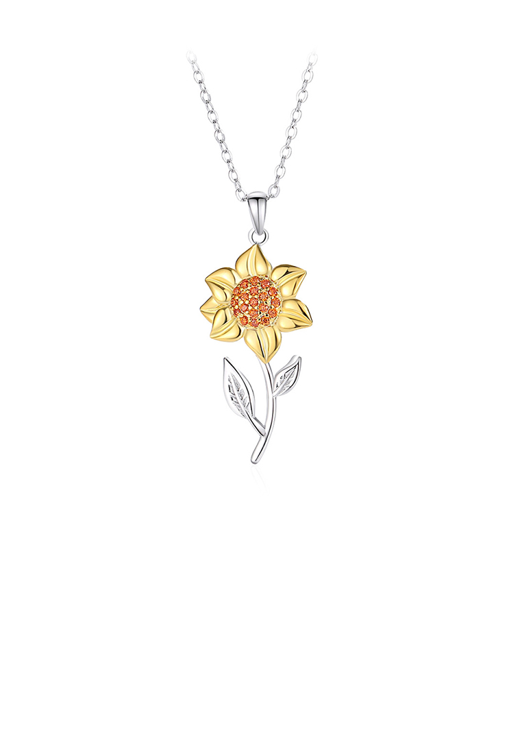 SOEOES 925純銀時尚氣質金向日葵吊飾配方晶鋯石項鍊