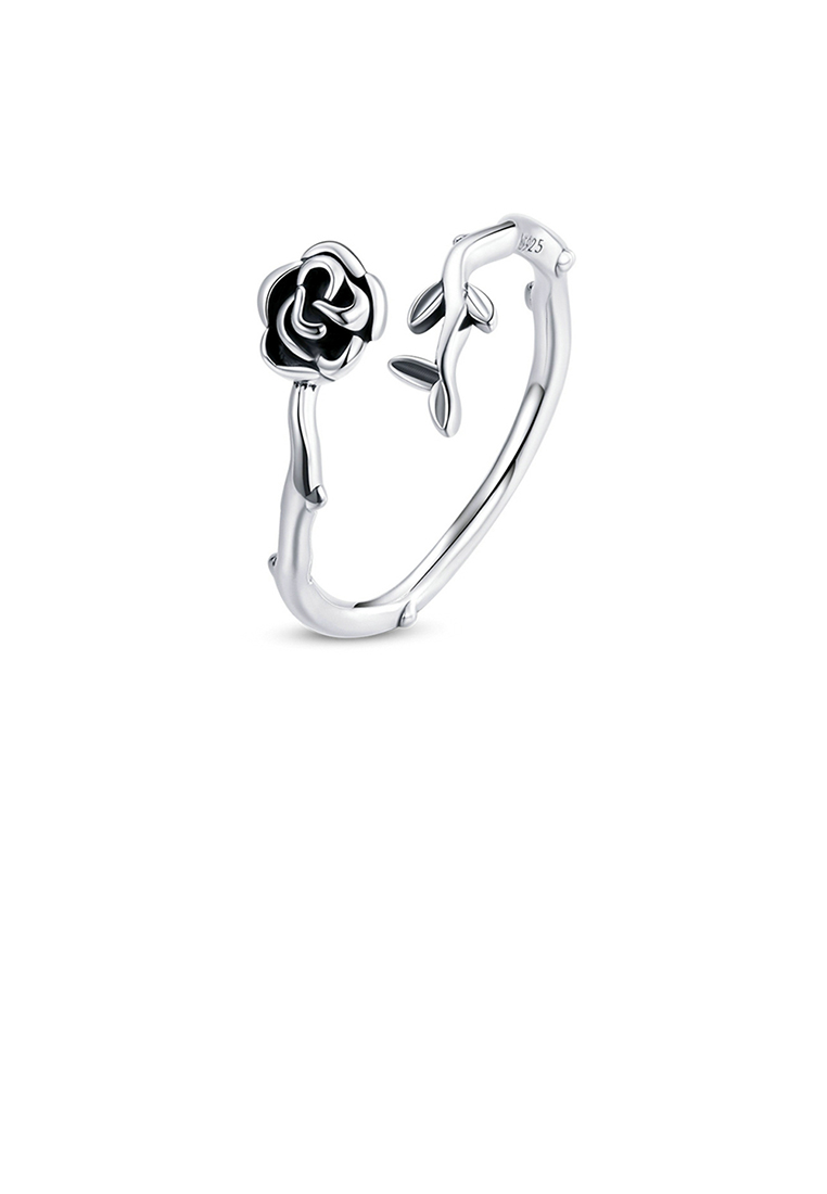 SOEOES 925 純銀時尚浪漫玫瑰可調式開口戒指