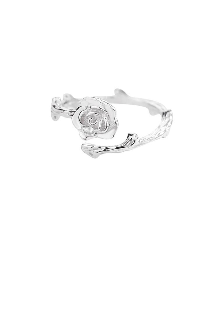SOEOES 925 純銀簡約時尚玫瑰可調式開口戒指